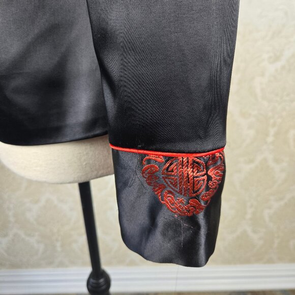 VuahongMei Size Medium Black Satin Zip Front Blazer Red Accents Asian Design - Picture 8 of 13